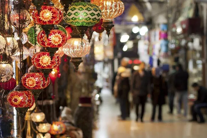 Colourful Turkish lamps inside the Grand Bazaar